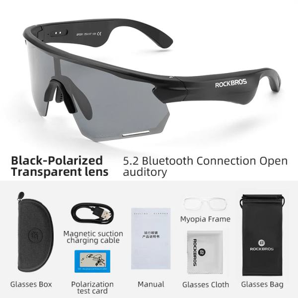 ROCKBROS Bluetooth Polarized Sunglasses Music Speaker Glasses Outdoor Sport (14130002001)-Black