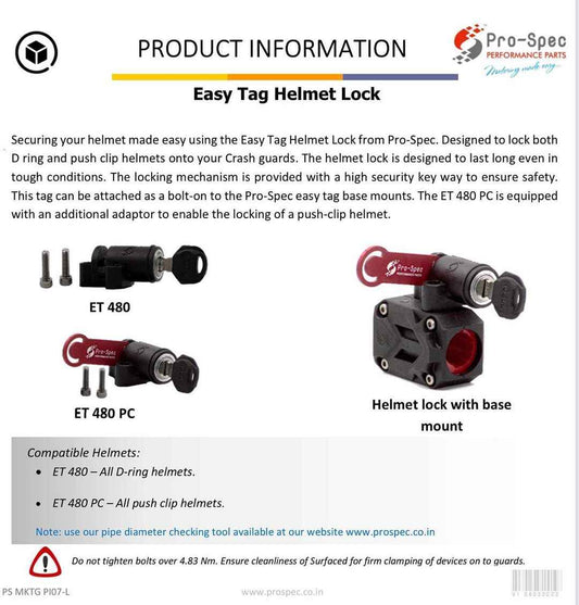 ProSpec Easy Tags Helmet Lock - Push Clip Helmets