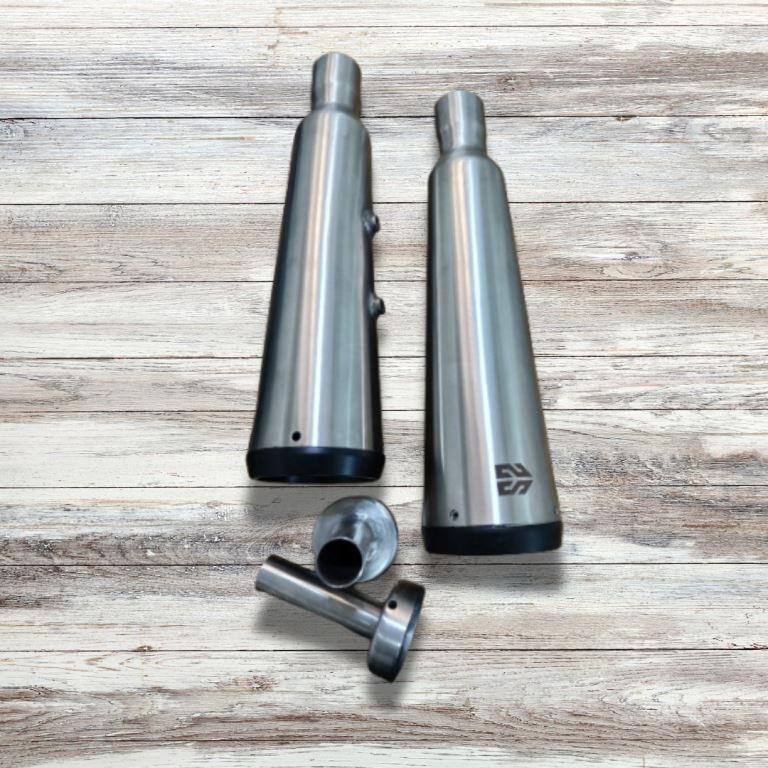 Adaptable Slip-On Silencer (Pair)- FAT CANS-STEEL FINISH For Royal Enfield Interceptor 650 / Continental GT 650 - SS Motocorp