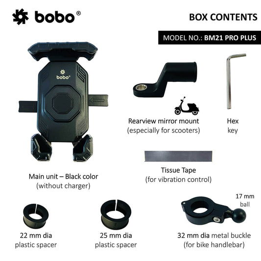BOBO BM21 PRO PLUS Top & Bottom Corners Secure Grip with PRO PLUS Vibration Damper Bike / Cycle Phone Holder Motorcycle Mobile Mount-BB-BM-021-021001