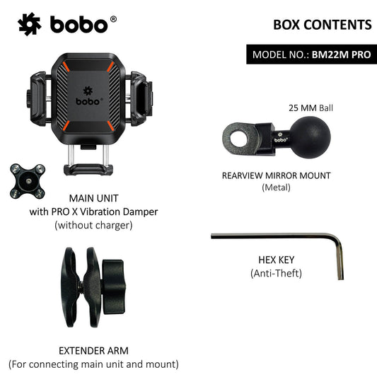 BOBO BM22M PRO Mirror Mount Anti-Vibration Anti-Theft Bike / Cycle Phone Holder Motorcycle Mobile Mount (BB-BM-022-112001)