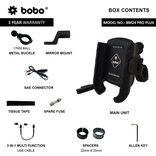 BOBO BM24 PRO PLUS Quick Release Bike Phone Holder with 36W USB-C Charger