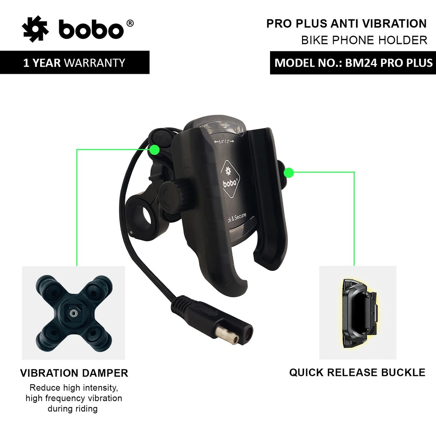 BOBO BM24 PRO PLUS Quick Release Bike Phone Holder with 36W USB-C Charger