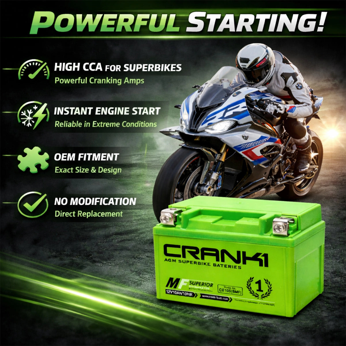 Battery For Ducati Monster 795 (2012-2025) - CB12B-BS - Factory Activated - CRANK1