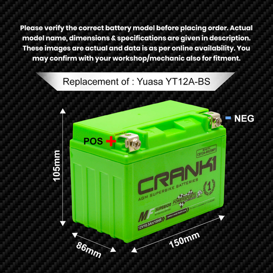 Battery For Triumph Tiger 900 Rally Pro (2024 Onwards) - CB12A-BS - Factory Activated - CRANK1