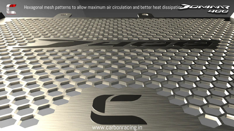 Brushed Aluminum Radiator Guard for Dominar 400 (All Years) - Carbon Racing - Riders Junction