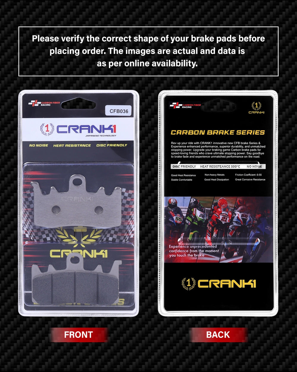 Carbon Brake Pads For Ducati Scrambler Desert Sled 800 (2017-2018) - Front - CFB036 - 2 Sets CRANK1