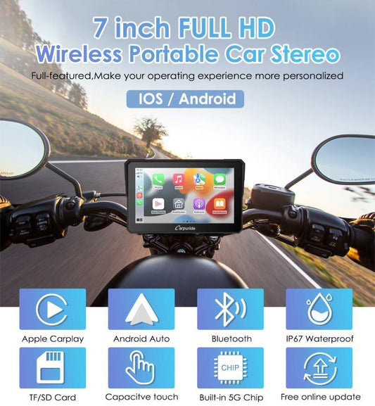 Carpuride W702 Wireless Portable Dual Bluetooth Waterproof IP67 Motorcycle Bluetooth Screen (on pre order) - Riders Junction