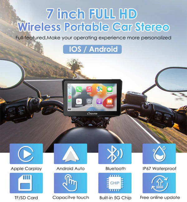 Carpuride W702 Wireless Portable Dual Bluetooth Waterproof IP67 Motorcycle Bluetooth Screen