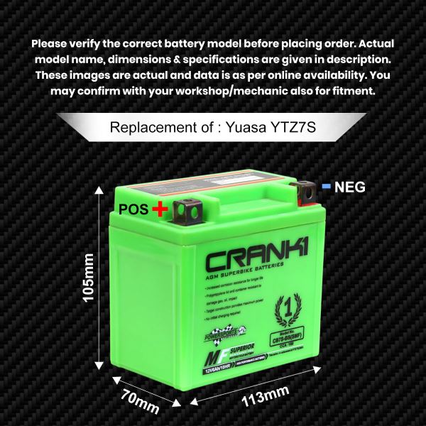 Crank1 Battery For Honda CBR 1000RR (2008-2021)- CB7S-BS - Factory Activated
