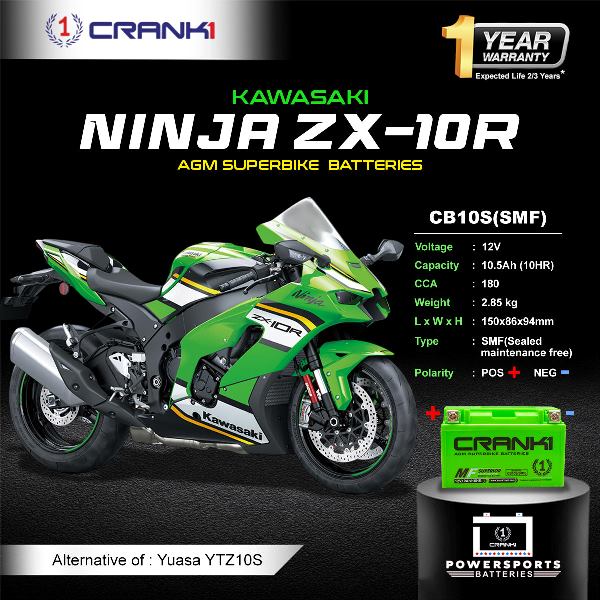Crank1 OEM Replacement Battery for Kawasaki Ninja ZX10R - CB10S