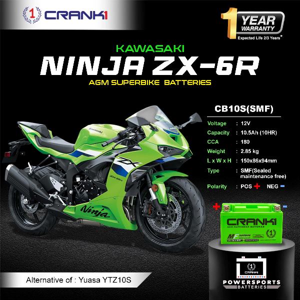 Crank1 OEM Replacement Battery for Kawasaki Ninja ZX6R - CB10S