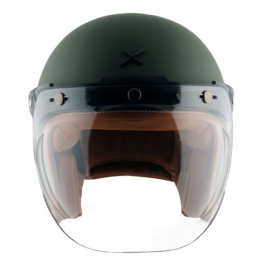 AXOR Retro Jet Helmet (Matt Battle Green) - Riders Junction