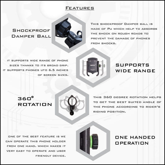 SIMTAC Super Grip Black Mobile Holder for Bikes/Scooters/Bicycle | MH01