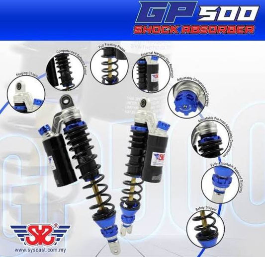 GP500 Shock Absorber With Nitrogen GAS for Yamaha Aerox-Black Gold- SYS