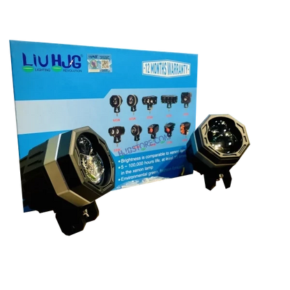 HJG 125 P49 Original Fog Light Hexagon Dual Lens 120W Foglight New Model with Power Adaptor Foglight Ultra Wide Dual Intensity LED Driving Fog Lights White/Yellow (2*60W = 120W Total) Universal For All Cars & Bikes