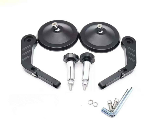 Imported Universal CNC Bar-End Mirror Set (Round) | 360 Adjustable | Blue Anti-Glare Lens - (2004-276)