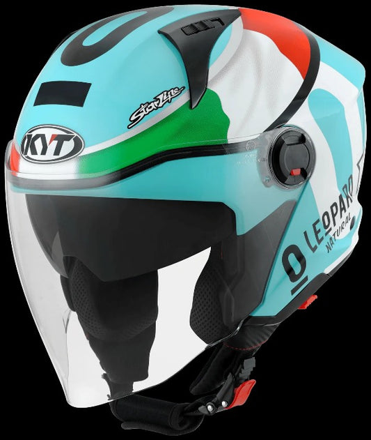 KYT D City Dennis Foggia Leopard Replica Gloss Open Face Helmet-Blue