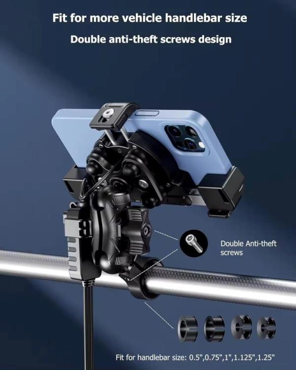 Kewig Motorcycle smart phone seat accessories bracket Anti vibration damper Suitable phone size4.0-7.2 inch (With Wireless Charger+usb-c) (M27-A1)