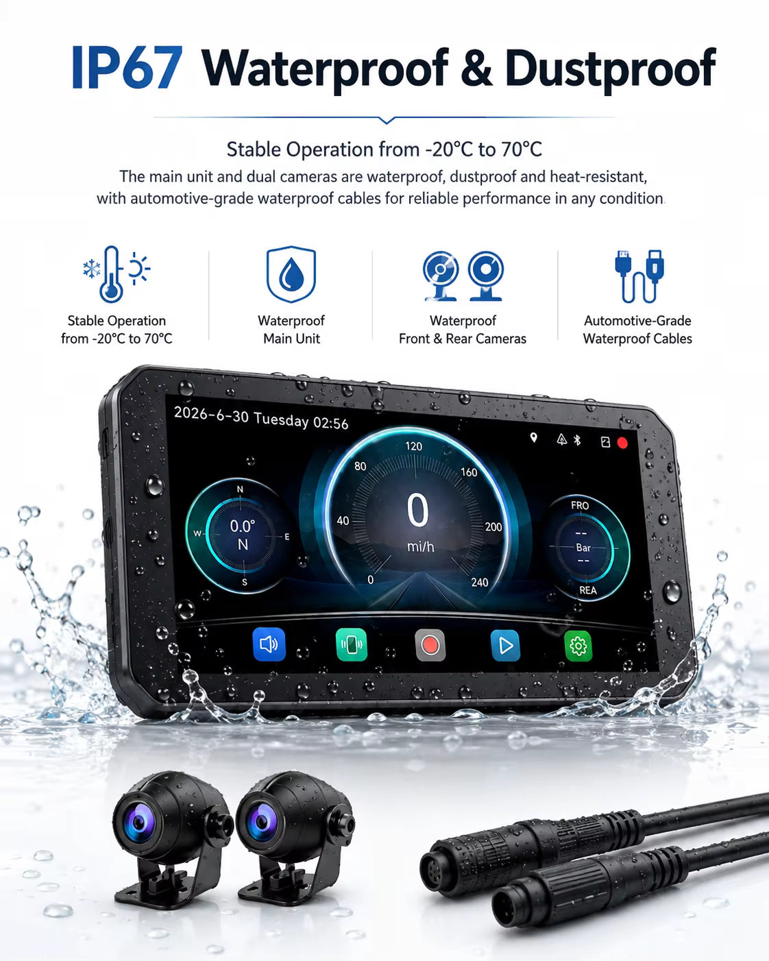 LBC Moto B3 Elite Motorcycle Navigation Screen with Dash Cam & Blind Spot Detection