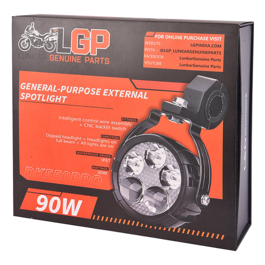 LGP DK-550 PRO 90W LED Spotlight for Bike & Car | Waterproof IP67 Auxiliary Fog Light | High Power Driving Lamp
