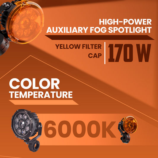 LGP DK-90S 170W LED Spotlight with Yellow Filter | High Power Auxiliary Fog Light for Bike & Car | IP67 Waterproof Driving Lamp