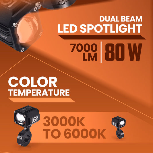 LGP Spotlight MK07 Dual Beam Motorcycle Light, 80W 7000LM