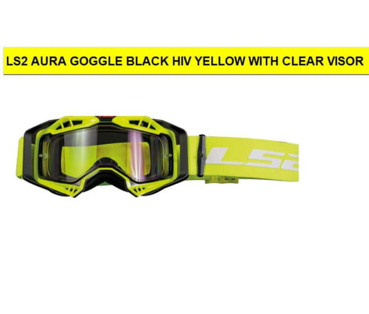 LS2 Aura Goggle Black Hiv Yellow With Clear Visor - Riders Junction