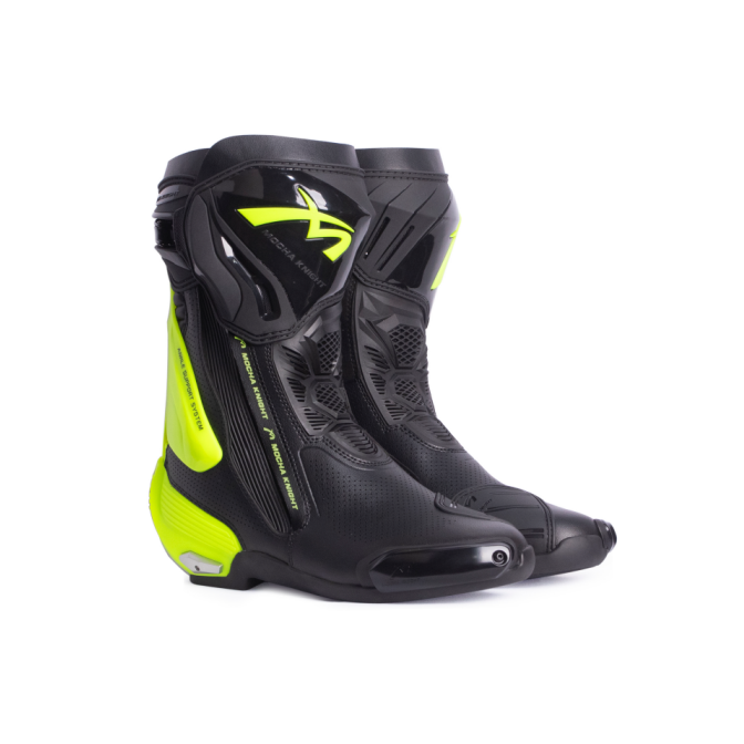 Mocha Knight Professional Racing Boots For Men (Black/Fluorescent Green) MK-SHK109