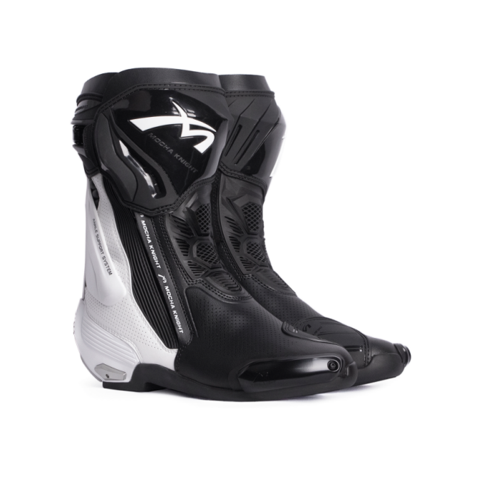 Mocha Knight Professional Racing Boots For Women (Black/White) MK-SHKW109