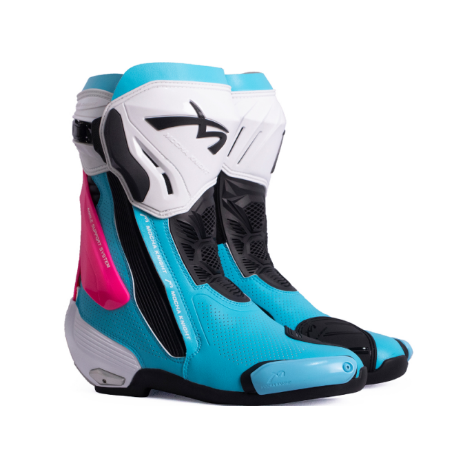 Mocha Knight Professional Racing Boots For Women (White/Blue/Pink) MK-SHKW109