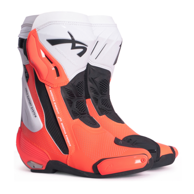 Mocha Knight Professional Racing Boots For Women (White/Fluorescent Orange) MK-SHKW109