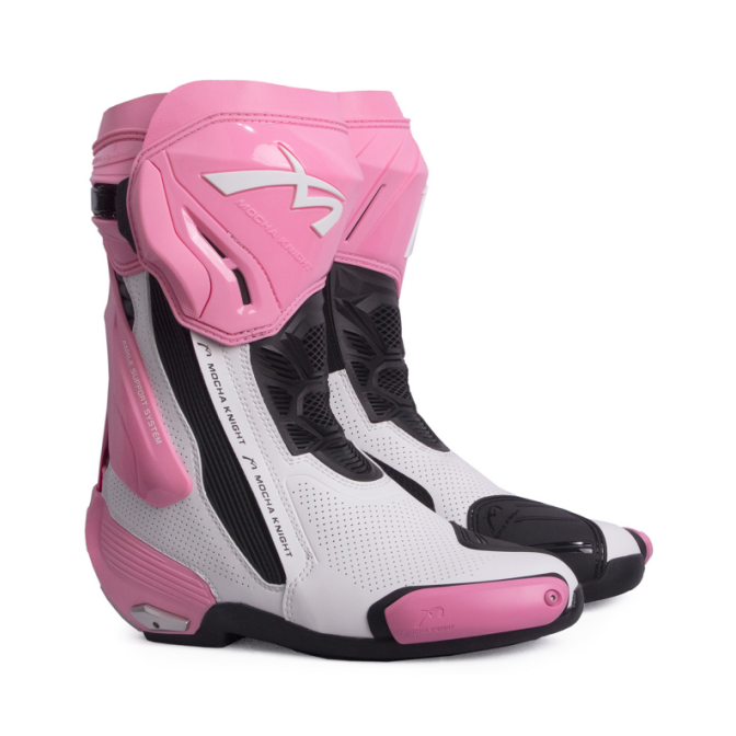 Mocha Knight Professional Racing Boots For Women (White/Sakura Pink) MK-SHKW109