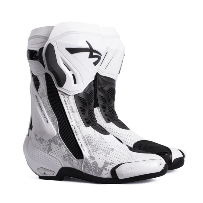 Mocha Knight Professional Racing Boots For Women (White/Silver Grey) MK-SHKW109