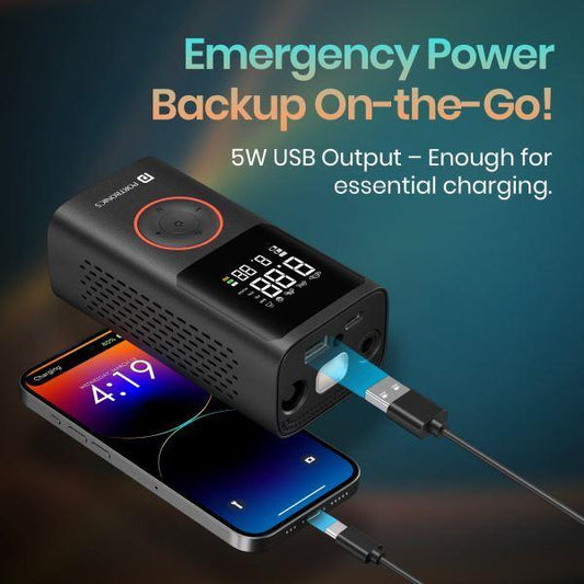 Portronics-Vayu 150 PSI Tire Inflator For Cars & Bikes-Black (POR 1480)