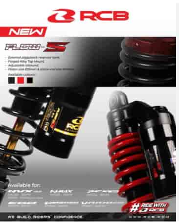 RCB FLOW-S Rear Shock Absorber for Yamaha Aerox 155 / NVX155 - 305mm Black Gold - 01A0260Z