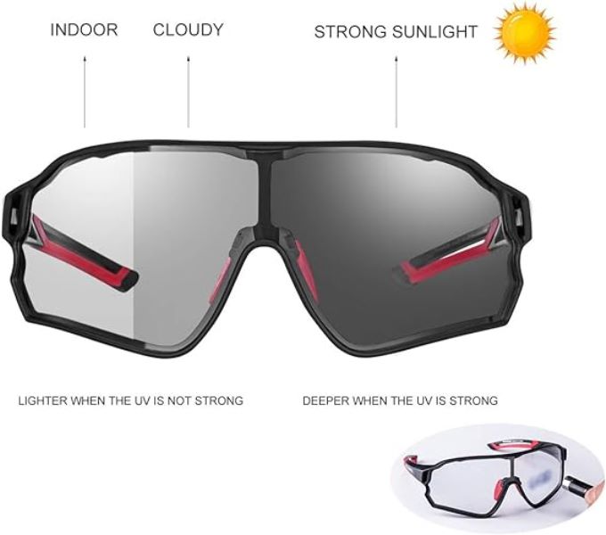 ROCKBROS Photochromic Sunglasses Thicken PC Lenses With UV400 Protection Coating (10135)-Black Red