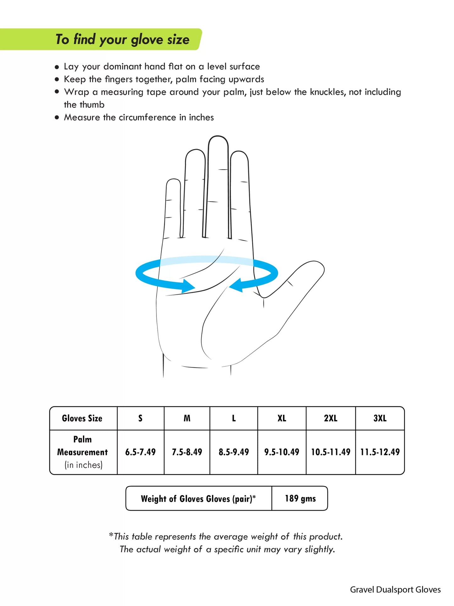 RYNOX GRAVEL DUALSPORT GLOVES SIZE CHART