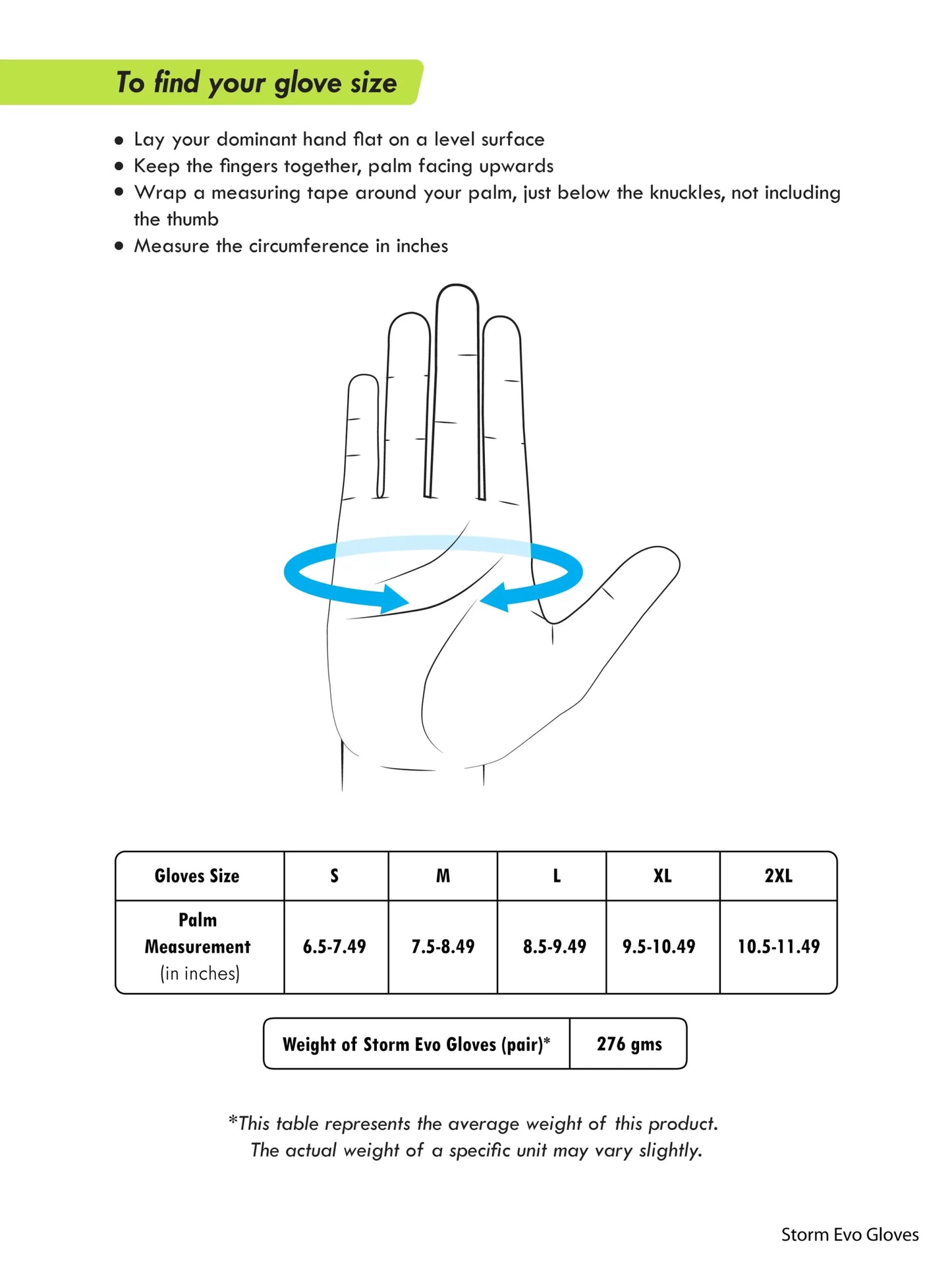 RYNOX STORM EVO 2 GLOVES SIZE CHART