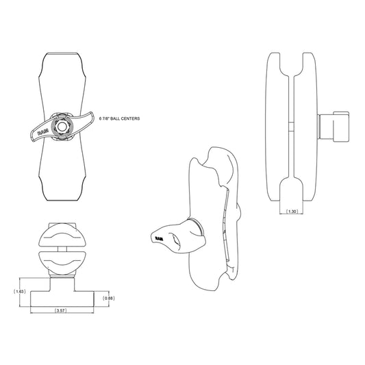Ram Arm - Double Socket Arm 214mm