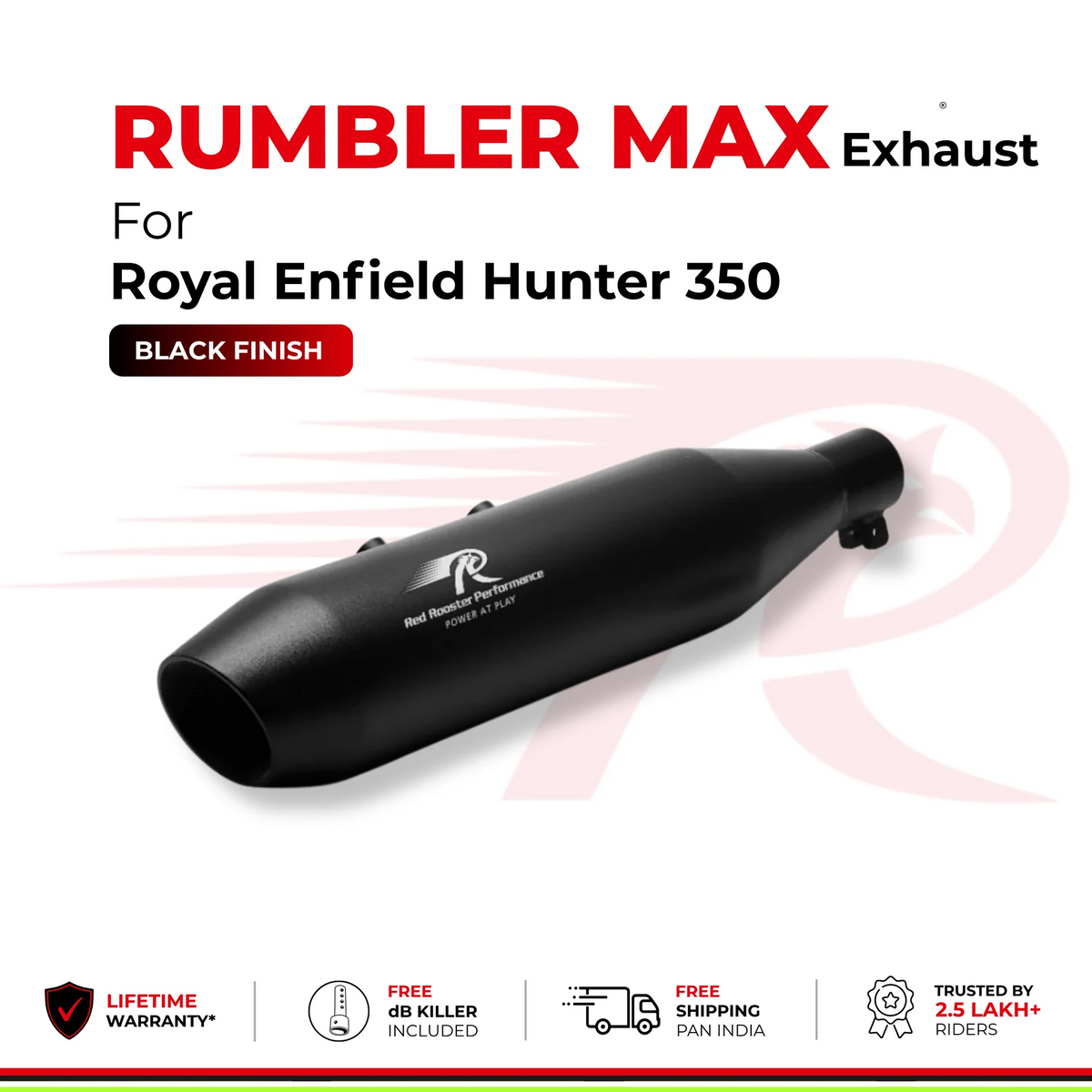 Red Rooster Performance Rumbler Max Black Matte Exhaust for RE Hunter 350