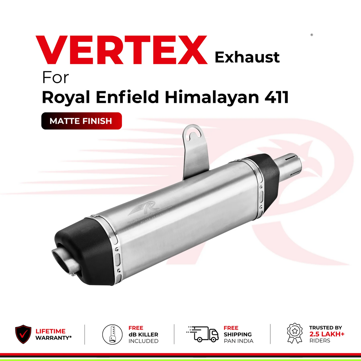 Red Rooster Performance Vertex Matte Exhaust for Royal Enfield Himalayan 411
