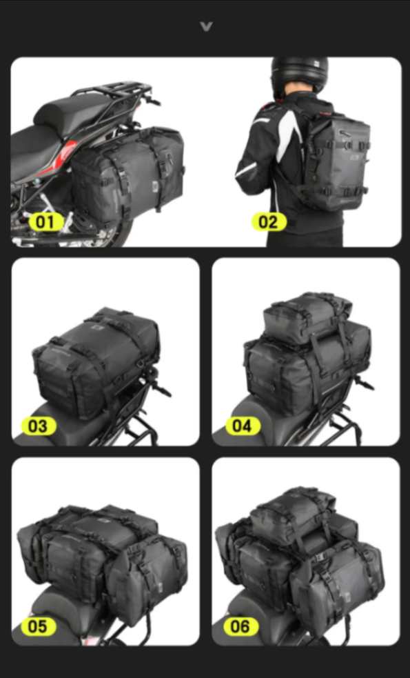 Rhinowalk 30L Motorcycle Backpack Waterproof Motorbike Seat Tail Bag Side Saddle Duffle Dry Bag for Motorcycle (MT2230)