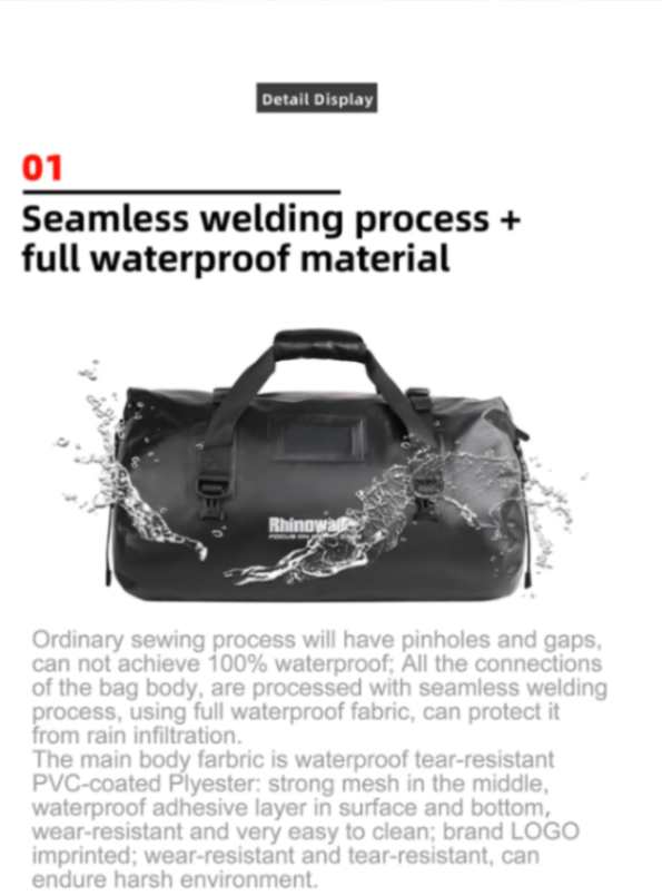 Rhinowalk 45L Waterproof Motorcycle Duffle Bag Heavy Duty Motorcycle Dry Tail Tool Bag for Adventure Bike (MT20450)