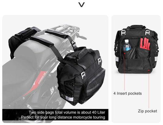 Rhinowalk Motorcycle SaddleBag 20L Sturdy Drift Bike Saddle Seat Side Bag for Motorbike Luggage Touring Adventure (Single Unit) (MT2040)