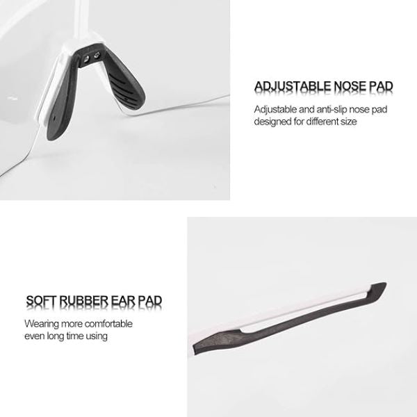 Rockbros Sports Photochromic Sunglasses TR90 Unbreakable Lightweight Sports Glasses for Men Women Sports glasses (10172)-Black White