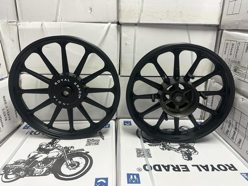 Royal Erado 12 Spoke Full Black Alloy For Royal Enfield Reborn Classic Single Disc Standard After 2023 Model Single Disc