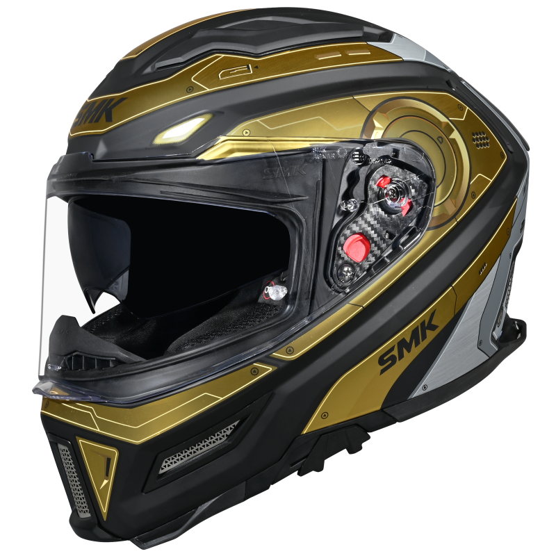 SMK Agnar Cyborg Gloss Black Grey Gold Helmet - GL267