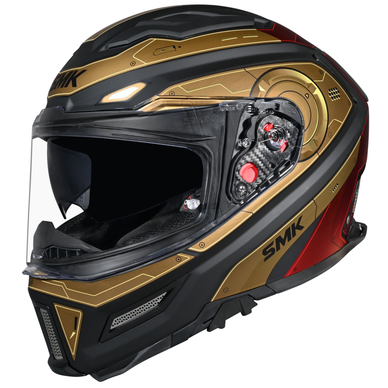 SMK Agnar Cyborg Gloss Black Red Gold Helmet - GL237
