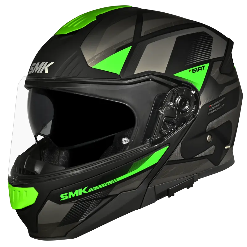 SMK Gullwing Venture Gloss Black Grey Green Helmet - GL268